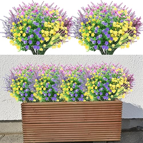 18 paquetes de flores artificiales, resistentes a los rayos UV, para exteriores, no se decoloran, flores y plantas de plástico sintético para