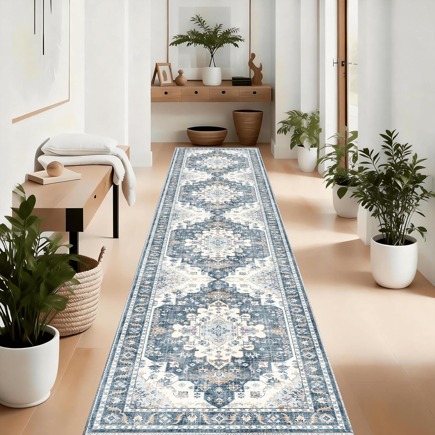 Bohemian Runner Rug, 2x10 Boho Hallway Runner, Non Slip Washable Kitchen Laundry Runner Rug, Living Room Entryway Runner for Home Decoration