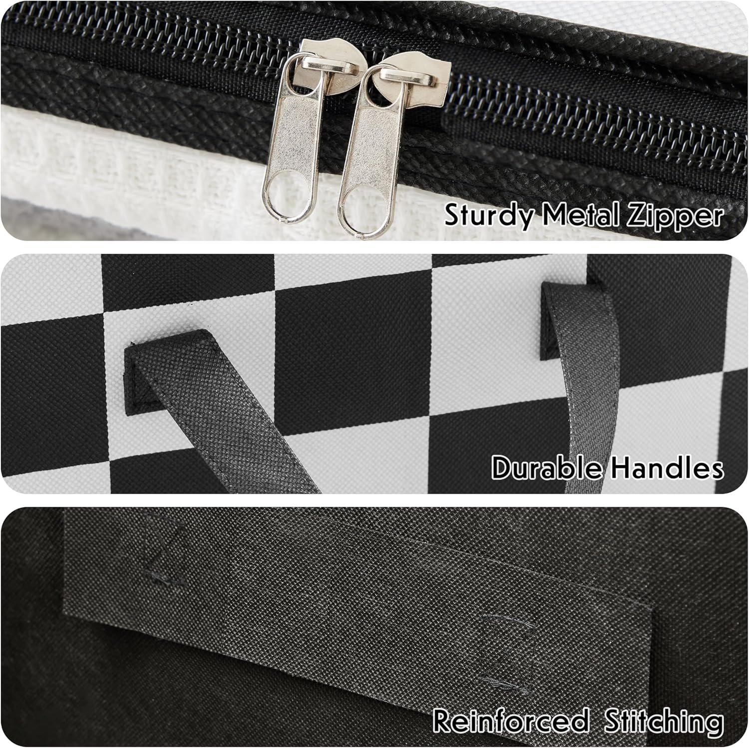 Ohocut Black and White Checkered Clothes Storage Bins, 100L Large Blanket Storage Bags 3 Pack, Closet Organizers and Storage Containers for Comforters, Bedding, Foldable Organizer with Handle