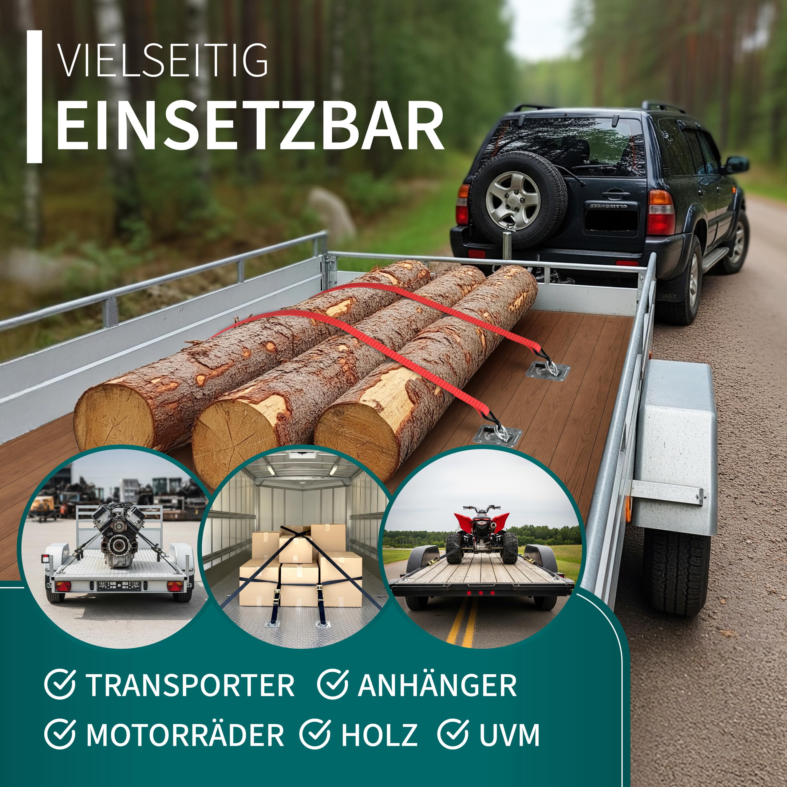 Anhänger Zurrösen mit Gegenplatten inkl. Schrauben [6er Set] Robuste Zurrmulden | Zugkraft von 2700daN pro Zurrhaken | Langlebige Verzurrösen aus verzinktem Stahl