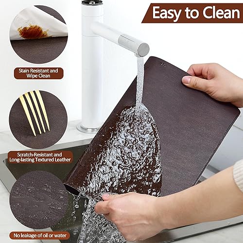 Miniatura 2 de SLKQG Juego de 6 manteles individuales de cuero, impermeables, lavables, resistentes al calor, antimanchas, a prueba de derrames, elegante diseño