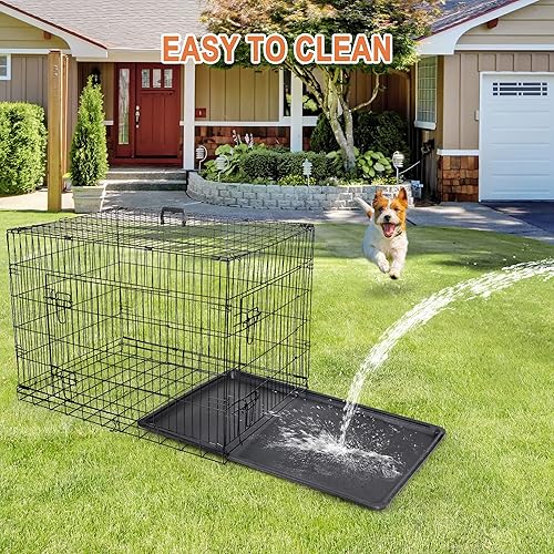 Miniatura 8 de Jaula de perro de doble puerta de 303642 pulgadas plegable de alambre de metal con bandeja para perros pequeñosmedianosgrandes, uso en viajes en