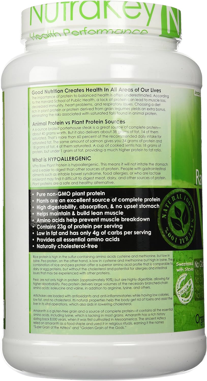 NutraKey V-Pro, Raw Plant Protein Powder, Organic, Vegan, Low Carb, Gluten Free with with 20g of Protein (Mocha) 2-Pound
