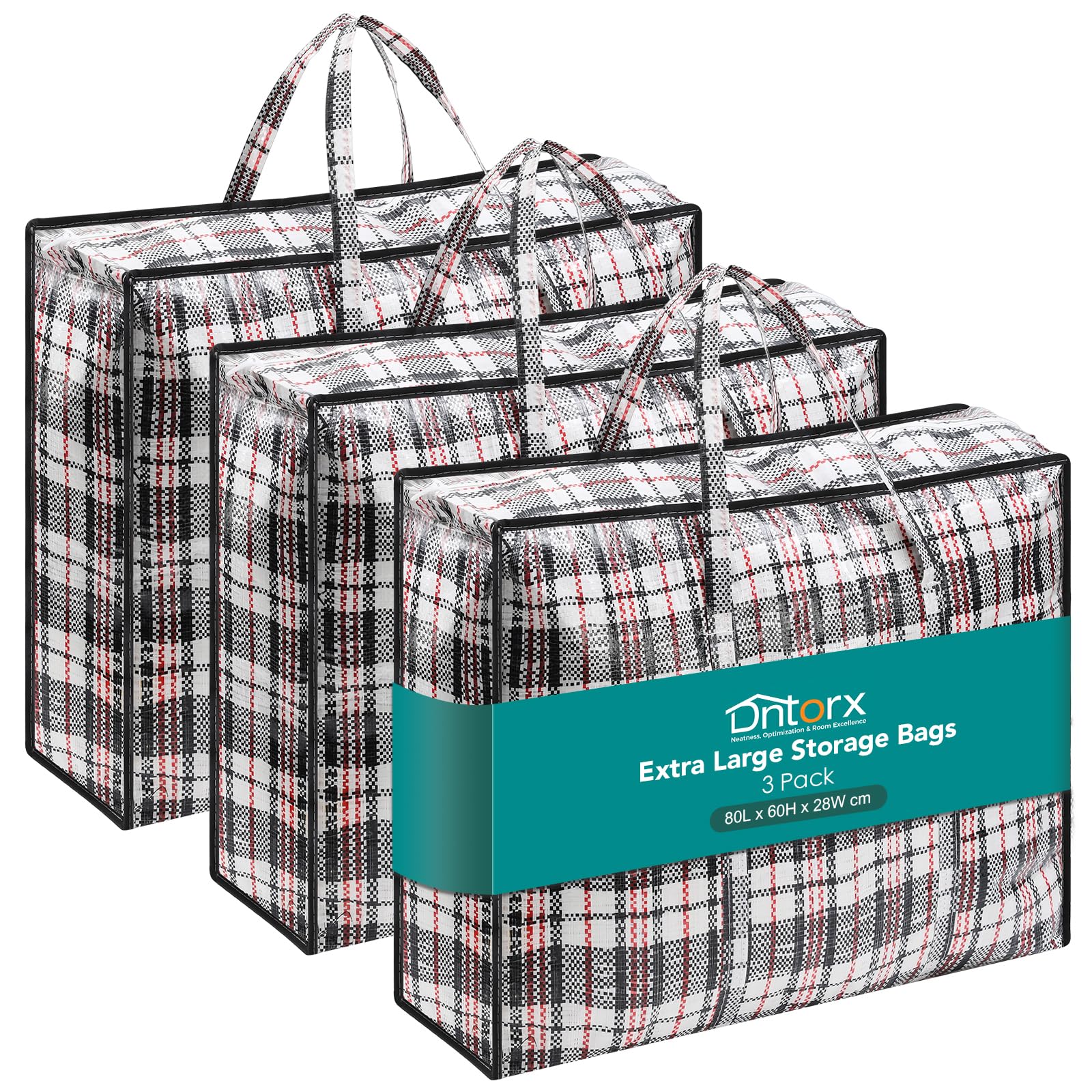Dntorx 3 Pack XXL 120L Extra Large Laundry Bags With Zip 80x60x28CM, Black