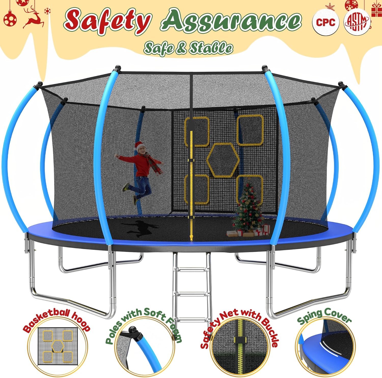 Mersco 14FT Trampoline for Kids and Adults Blue ecreational Trampoline