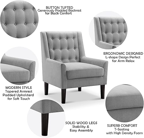 Miniatura 7 de Rosevera Laurent Modern Furniture - Silla cómoda para sala de lectura, para el dormitorio, estándar, color gris natural