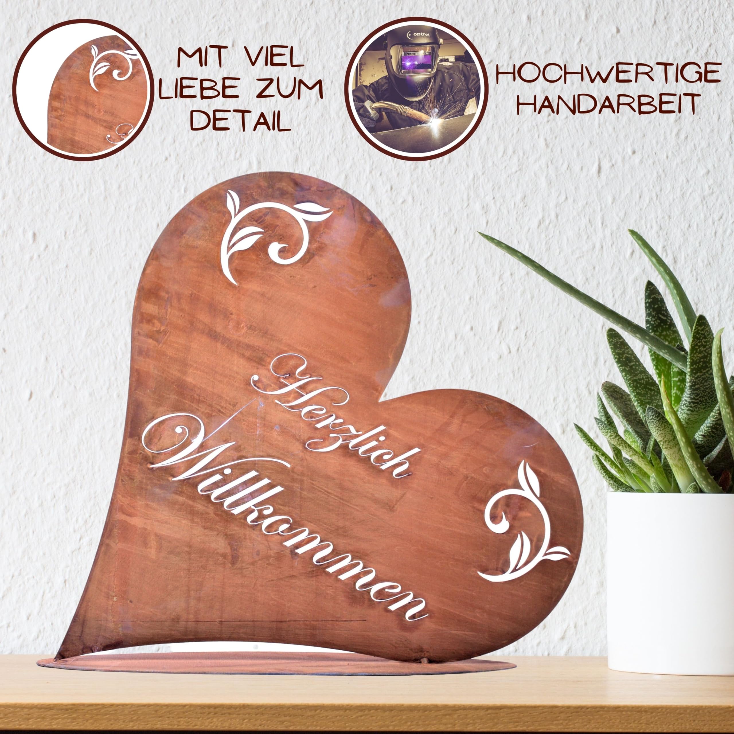 Rostikal Willkommensschild 45 x 42 cm Garten Rost Deko Schild Herzlich Willkommen
