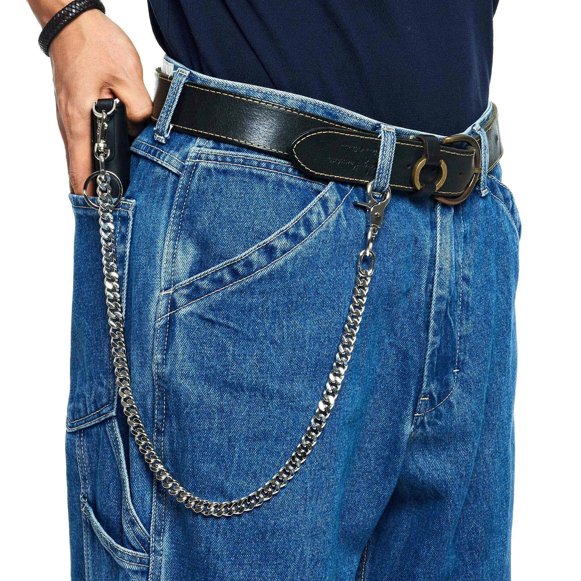 SEOUL EDITION Wallet Chain for Men Women Boy Girl Biker Motorcycle Trucker Pants Jean Punk Hip Hop Keyholder Keyring Keychain (Silver)