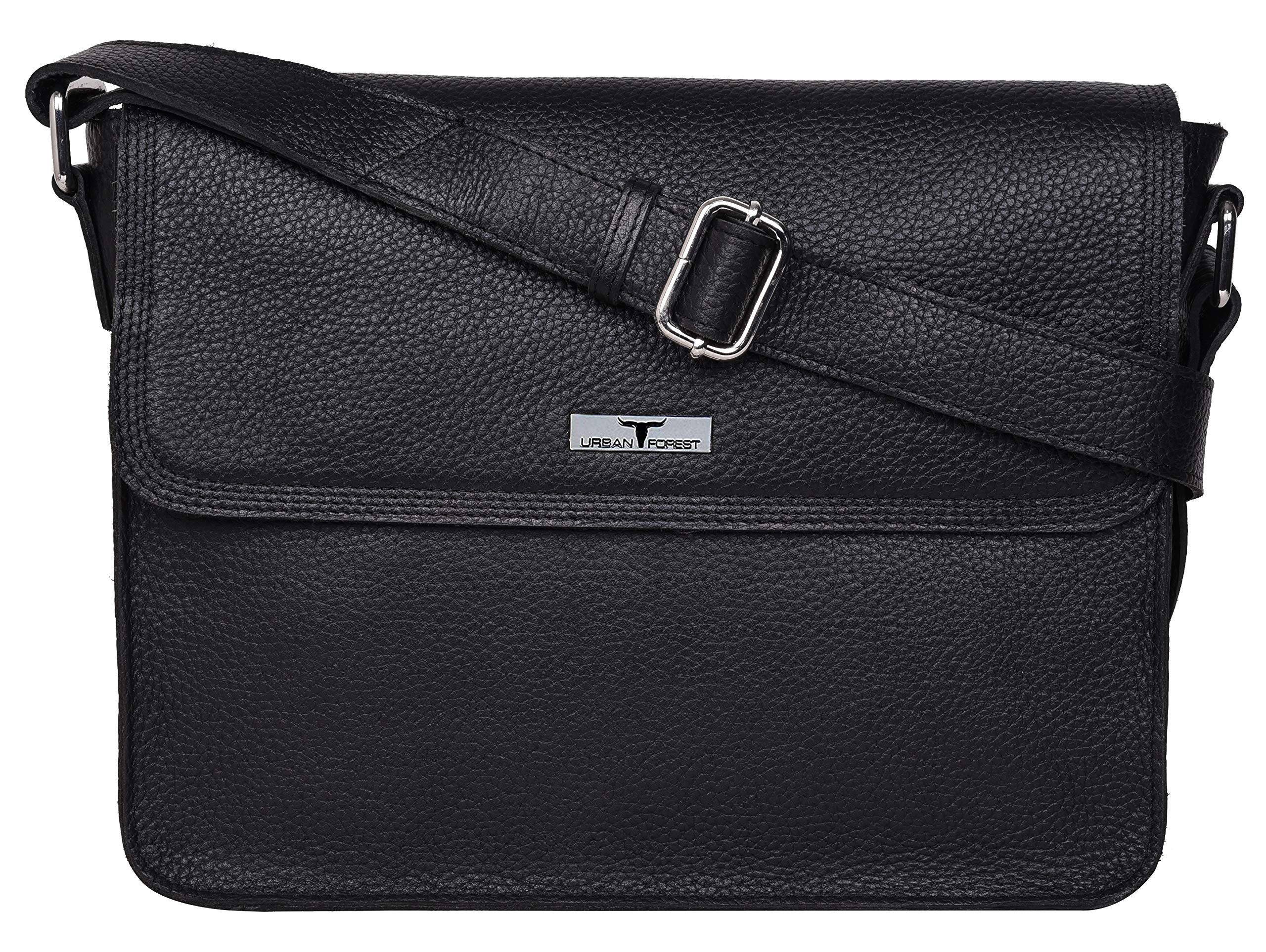 URBAN FOREST Cody Black Leather Messenger Bag for Men