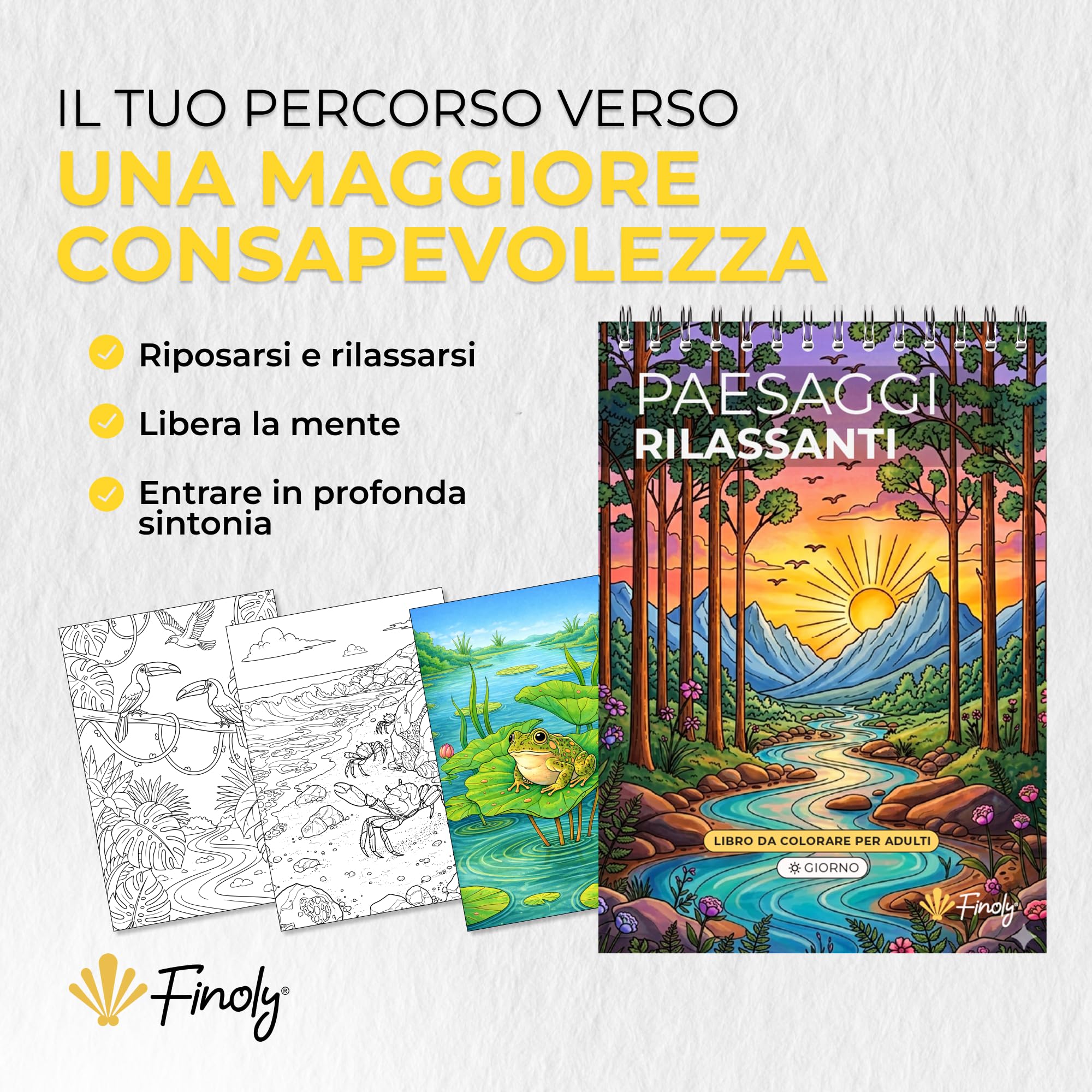Finoly Libri da Colorare per Adulti Paesaggi A4 Riduce lo Stress | Album da Colorare per Adulti Principianti e Esperti | Mindfulness Inchiostro Non Che Trapassa