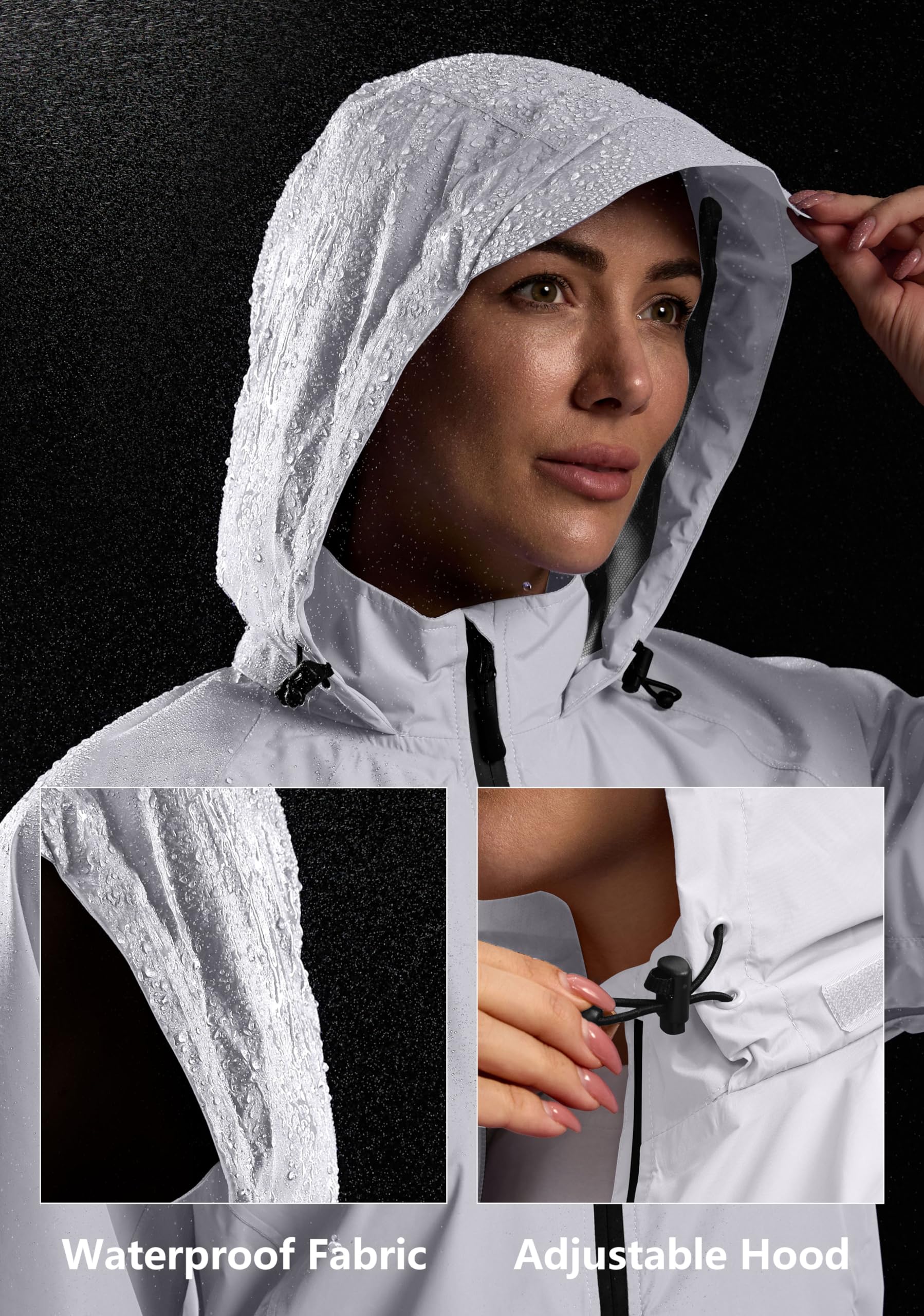 Bikewa Chaqueta impermeable para mujer, cortavientos, ligera, resistente al viento, reflectante, plegable, con capucha