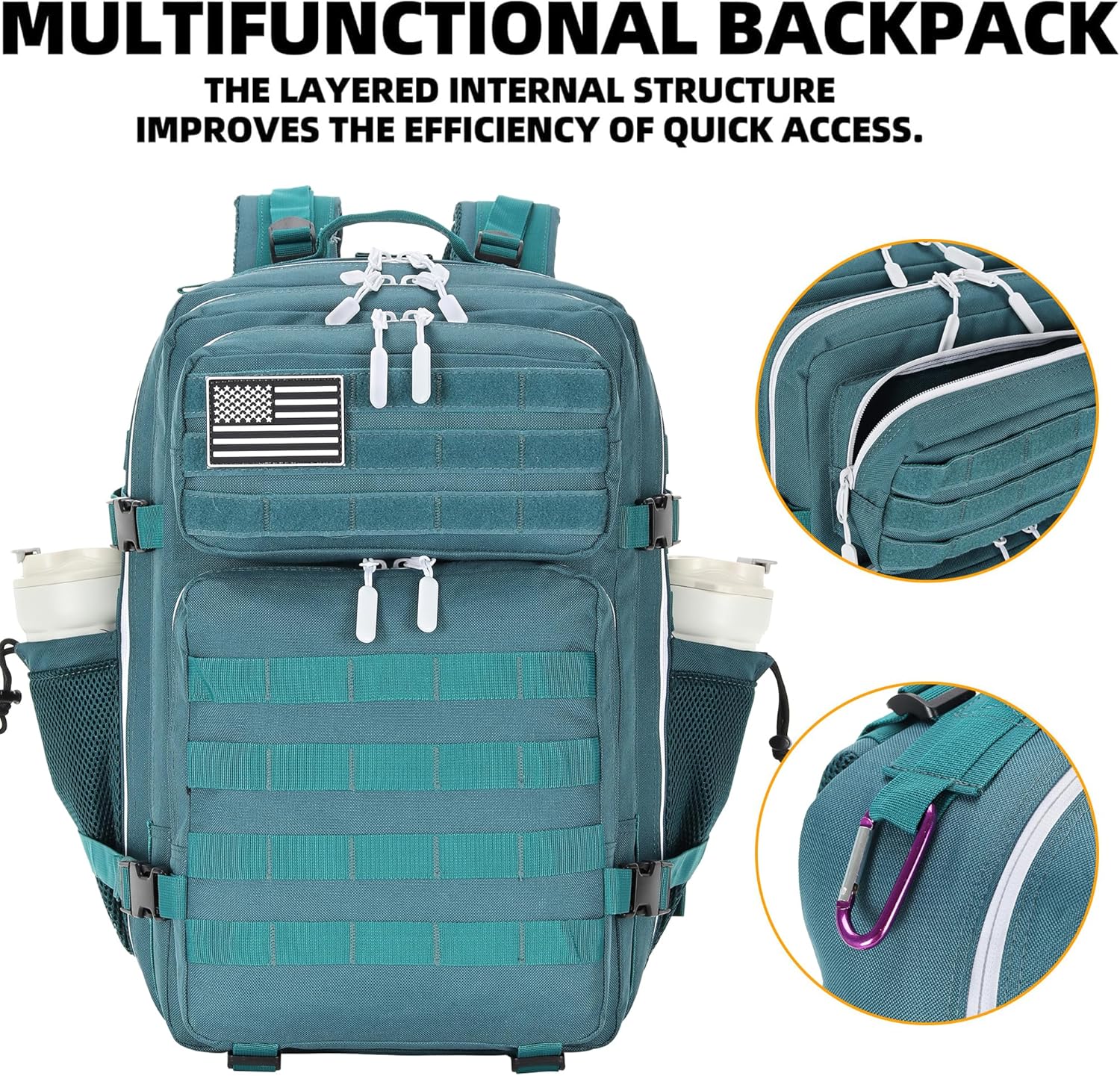 45L Tactical Assault Backpack 3 day assault pack with Molle Waterproof backpack Rucksack for Tactical Backpacks (Blackish Green) - Image 5