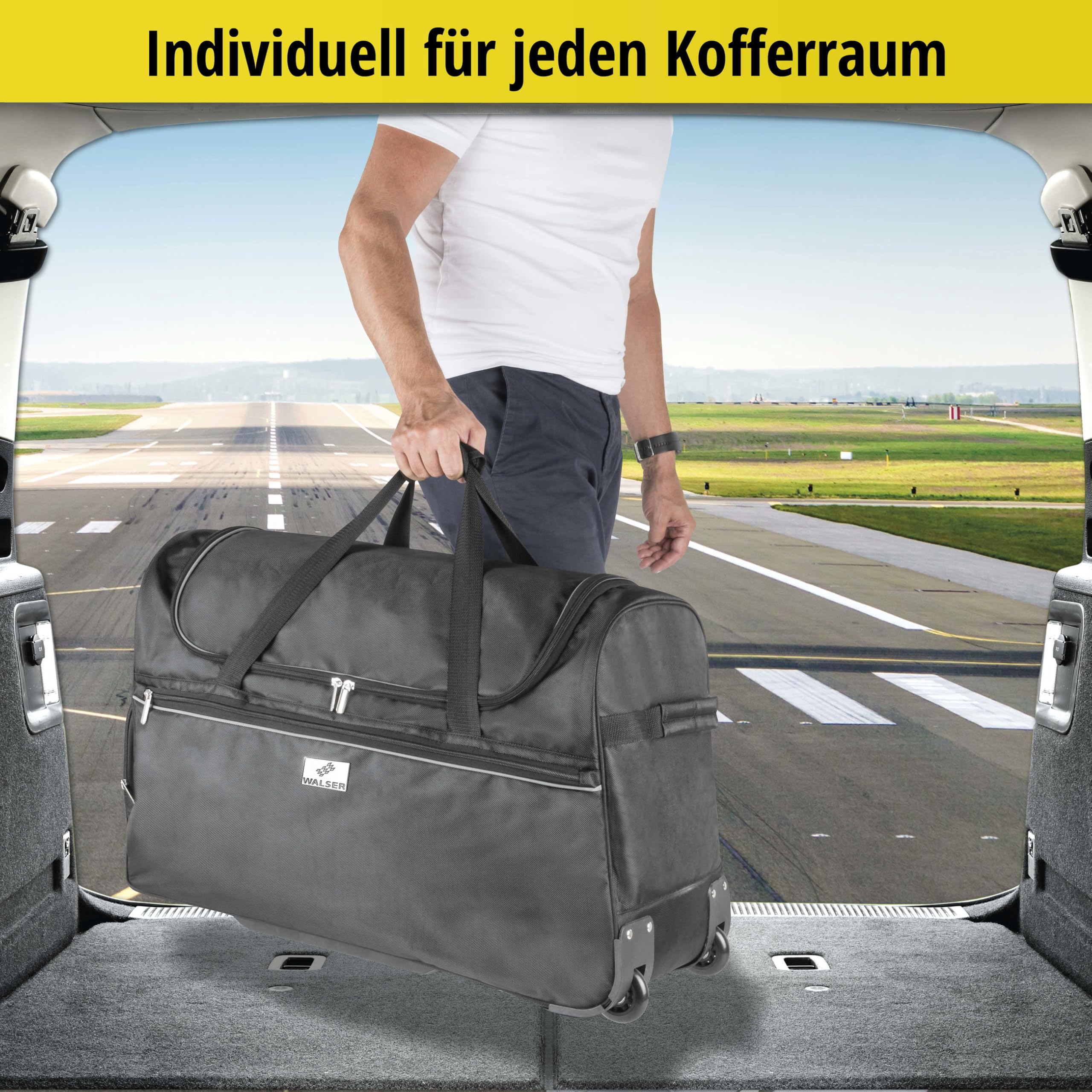 Walser Trolley Bag, Carbags Reisetasche, Handgepäck Koffer, Sporttasche Trolleyfunktion, Reisetrolley Rollkoffer schwarz-Silber 115L - 70x30x40cm