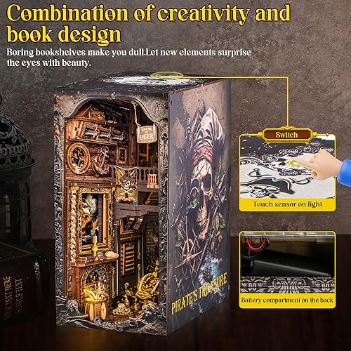 Miniatura 10 de Kit de rincón de libros para bricolaje, kit de rincón de libros en miniatura, rompecabezas 3D de madera, decoración de estantería, decoración