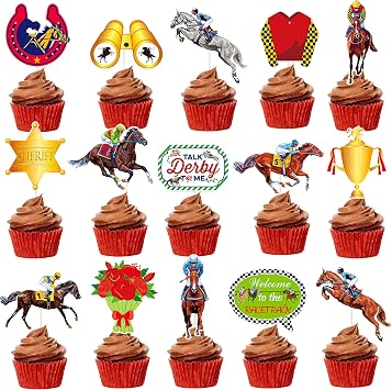 36Pcs Horse Derby Cupcake Toppers Horse Racing Birthday Party Decorations Equestrian Baby Shower Decorations for Equestrian Horse Theme Birthday Party Supplies