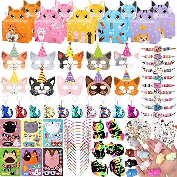 DMIGHT Cat Party Favors for Kids - Cat Themed Birthday Party Supplies Cat Toys Goodie Bag Stuffers Fillers