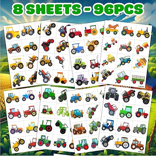 Miniatura 3 de 96 tatuajes temporales precortados de tractor para niños, suministros temáticos para fiestas de cumpleaños, decoraciones y recuerdos, calcomanías