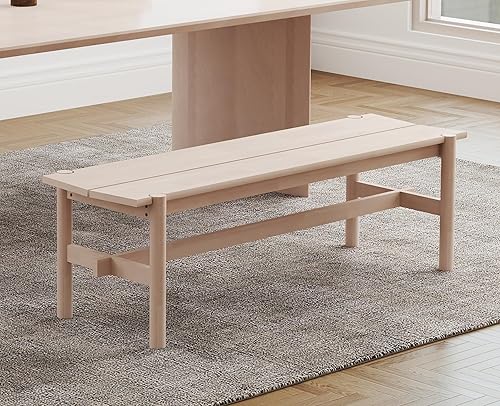 EALSON Banco de madera maciza moderno de 55 pulgadas de largo, banco de comedor para dormitorio, cocina, pasillo, sala de estar, blanco lavado