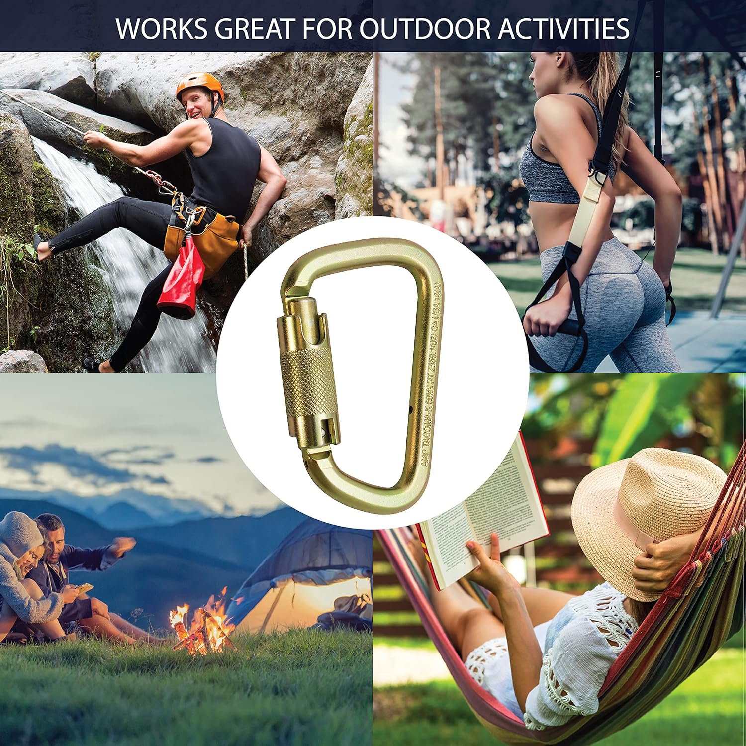 Fusion Climb Tacoma Steel Triple Lock with Key Nose Modified D-Shaped Carabiner , Gold : Sports & Outdoors