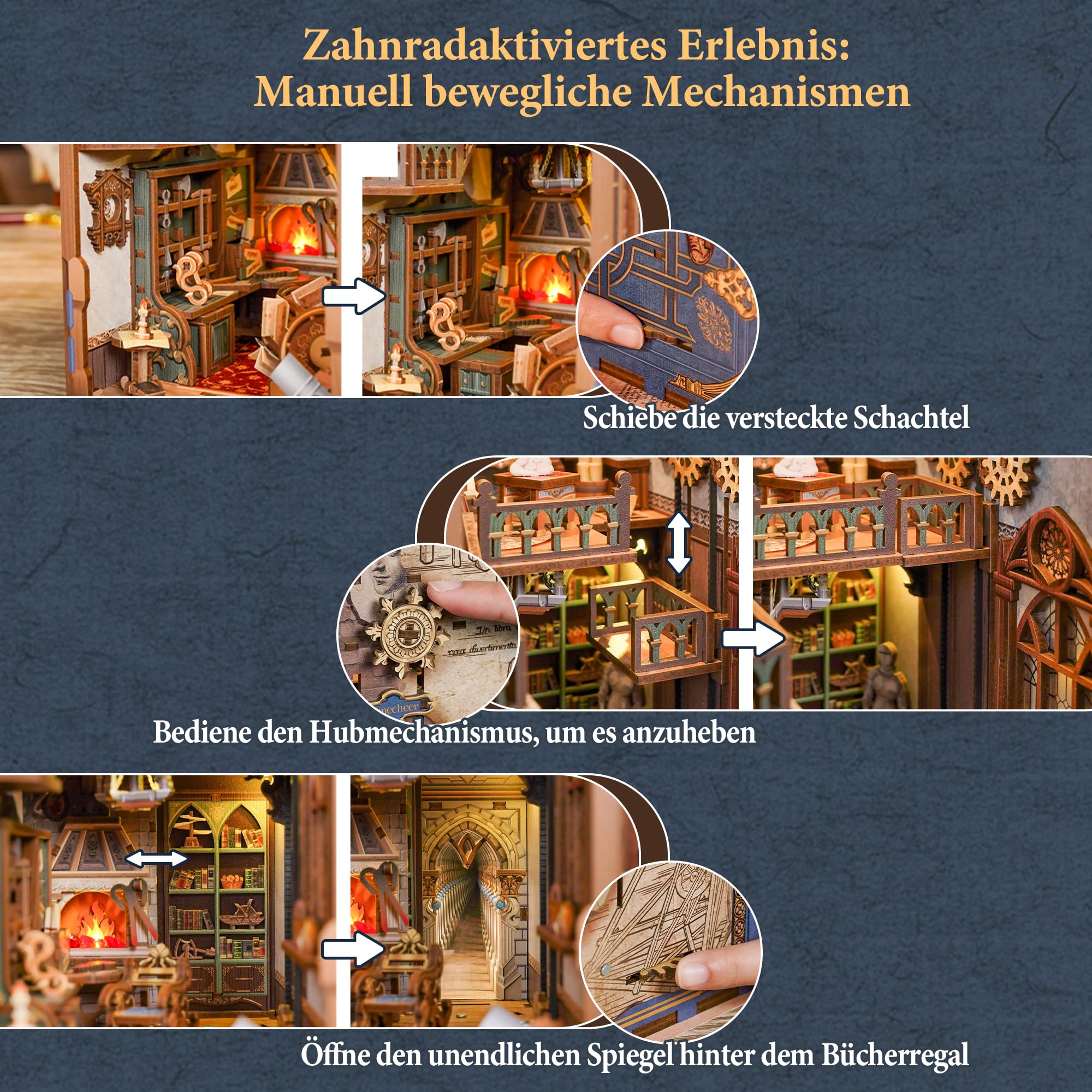 Tonecheer Kit fai da te Book Nook con Protezione Antipolvere e luce LED, Leonardo da Vinci Puzzle in Legno 3D, Parti Mobili e Rotanti, Fermalibri Creativi per Biblioteca, Idee Regalo per Adulti