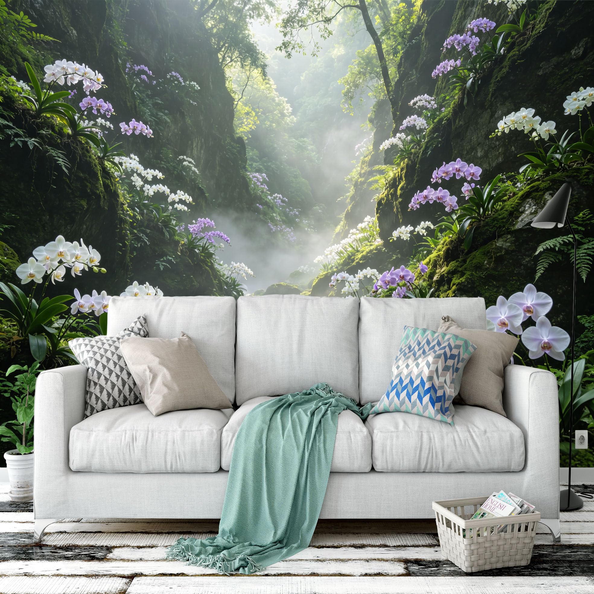 Carta Da Parati Carta Da Parati Murale Con Foresta Tropicale Cascata Giungla Orchidee E Fiori Effetto 3D Panoramico 200 × 140 Cm In Tessuto Non Tessuto Grande E Suggestivo Ideale Per Camera Da Lett