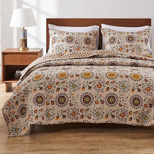 Greenland Home Andorra 100% Cotton Reversible Suzani Quilt Set, Full/Queen