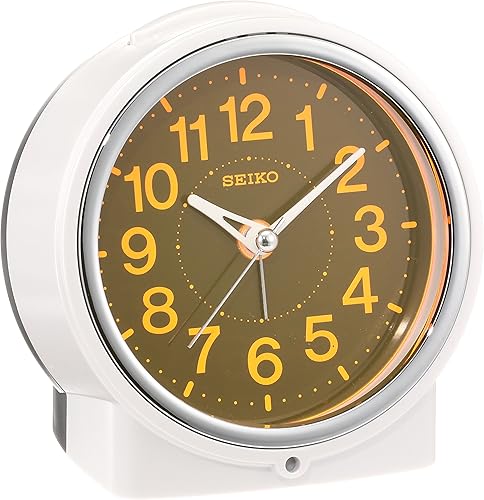 Seiko KR886W Seiko Reloj despertador, iluminación automática, analógica, esfera de resina luminosa, visible incluso por la noche, perla blanca