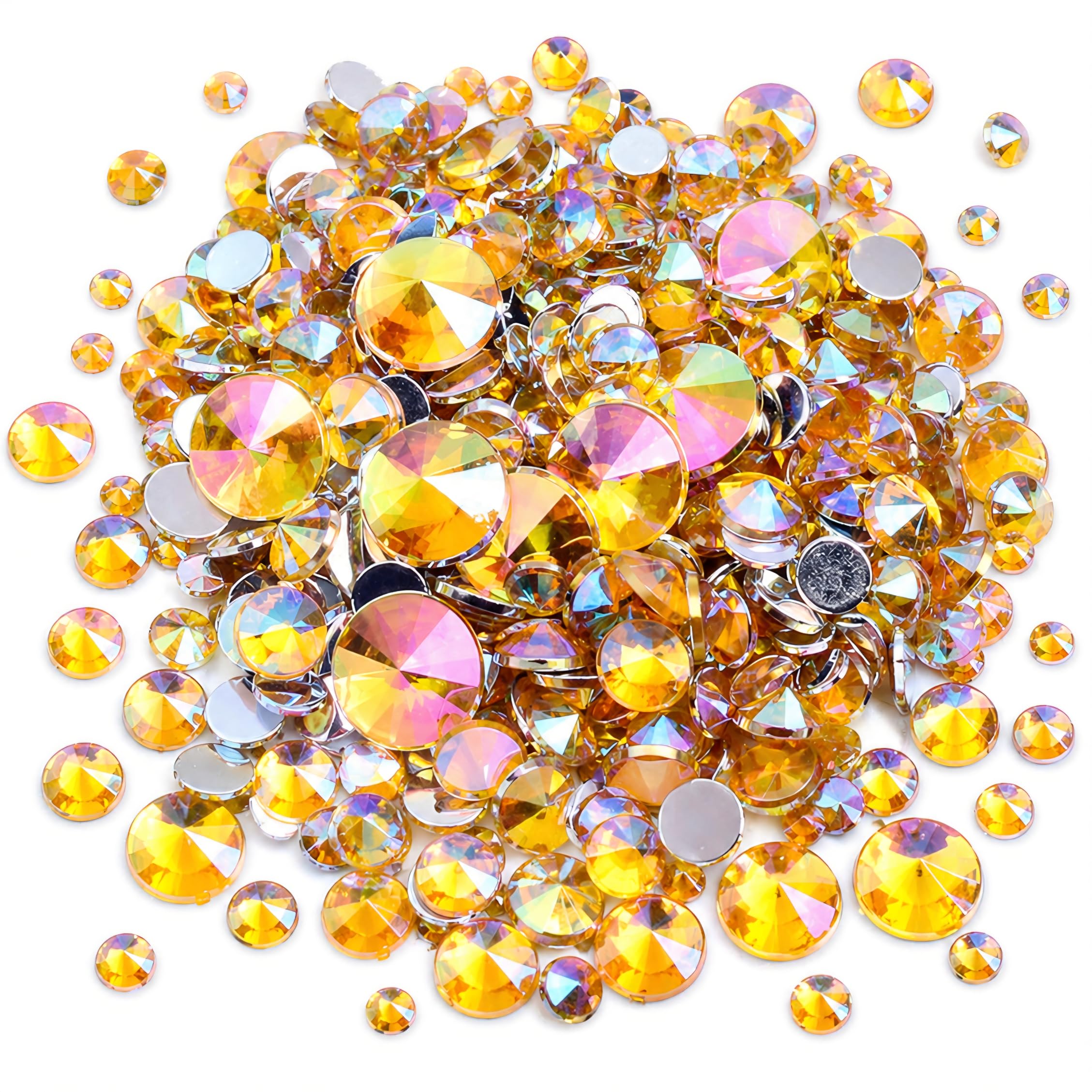 MajorCrafts Flat Back Pointed Top Acrylic Rhinestones: Rivoli Style Craft Gems (Yellow Gold AB A02, 4mm - 800pcs)