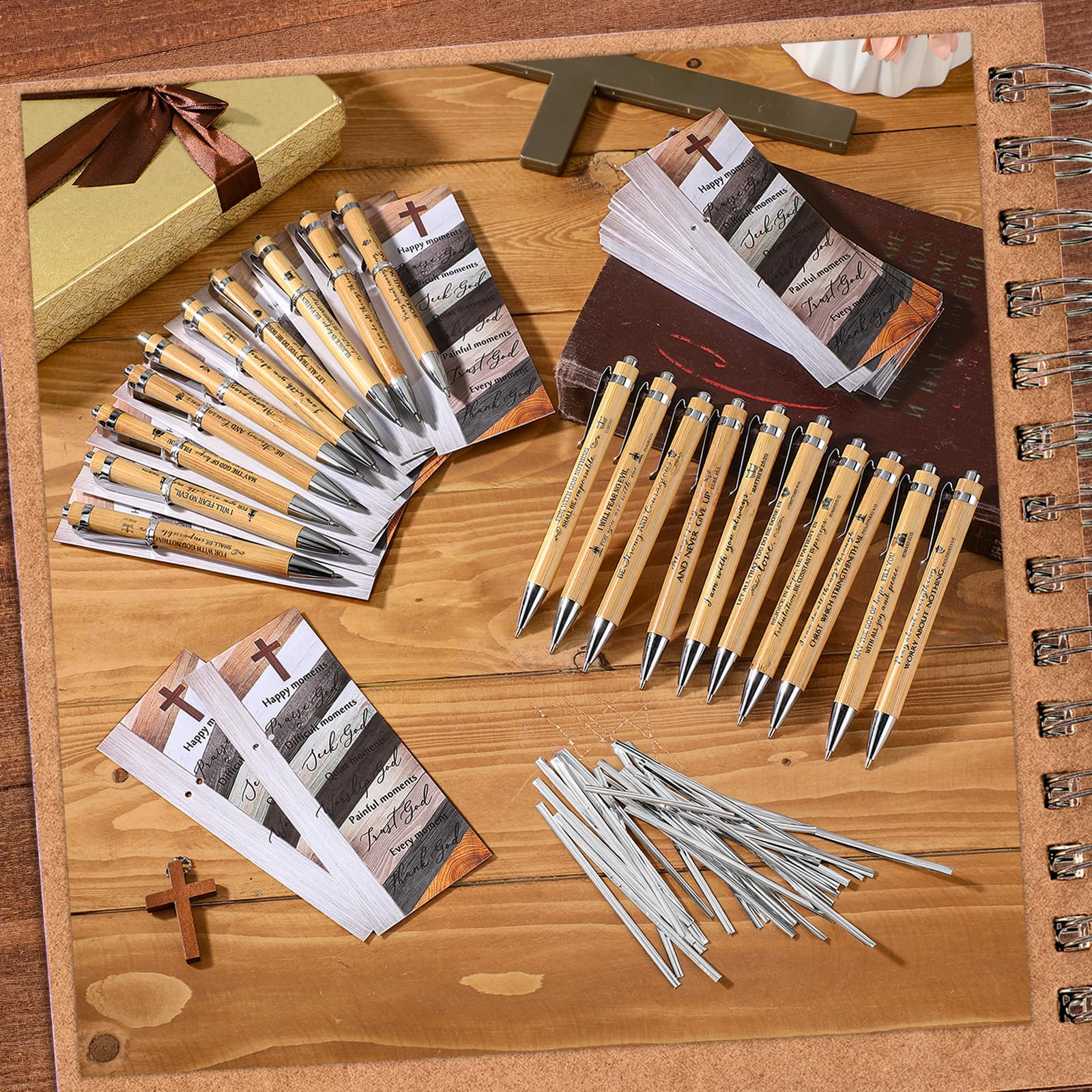 50 Sets Vatertags-christlich-religiöses Geschenk, 50 Bibelvers-Bambus-Stifte und 50 Lesezeichen für Damen und Herren, Büro, Schulbedarf, Tagebuch, Studenten, Abschlussfeier,