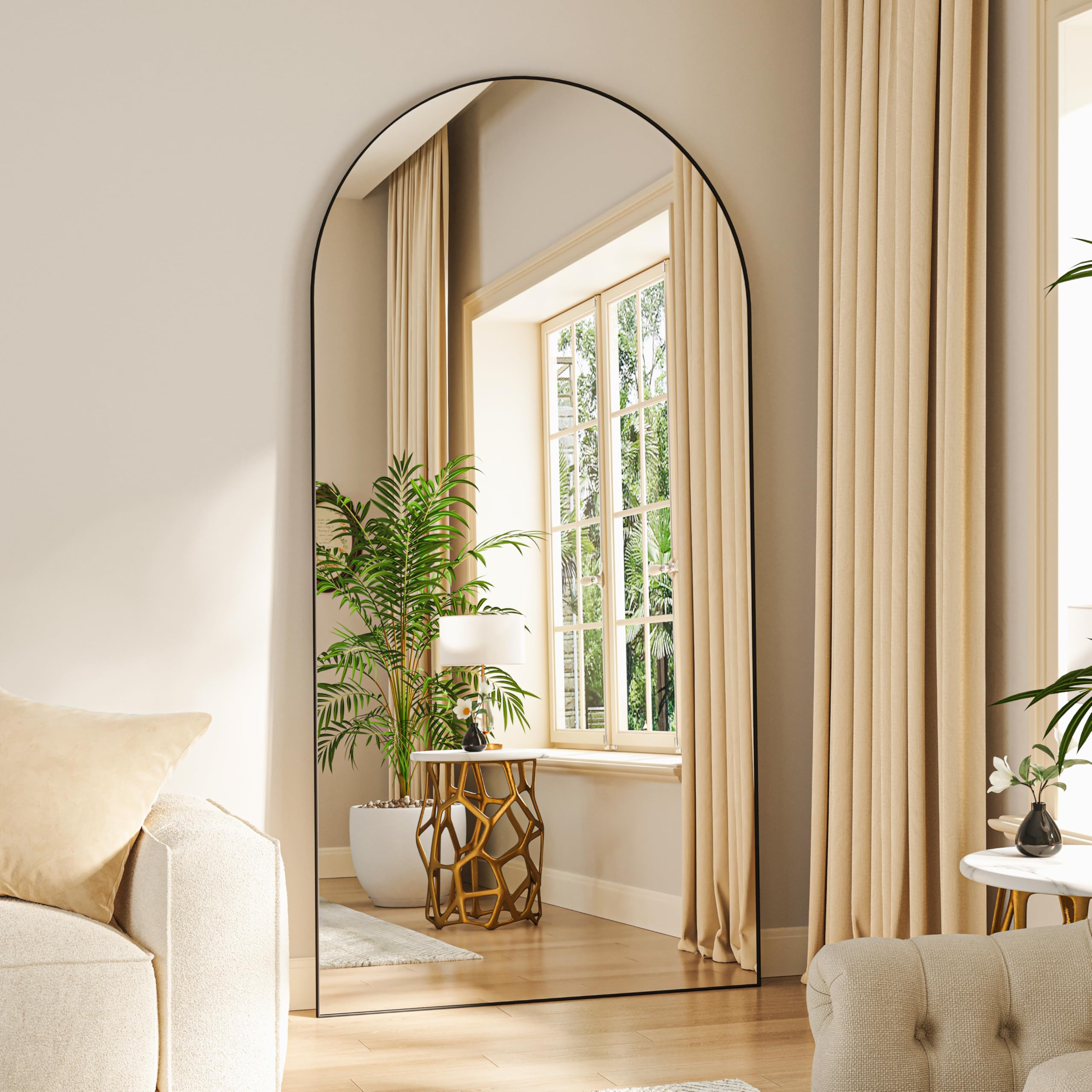 Hasipu 81" x 41" Arched Full Length Mirror Extra Large Wall Mounted Hanging or Leaning Mirror, Aluminum Frame Tempered Glass Rectangle Mirror, for Bedroom Living Room Cloakroom, Black