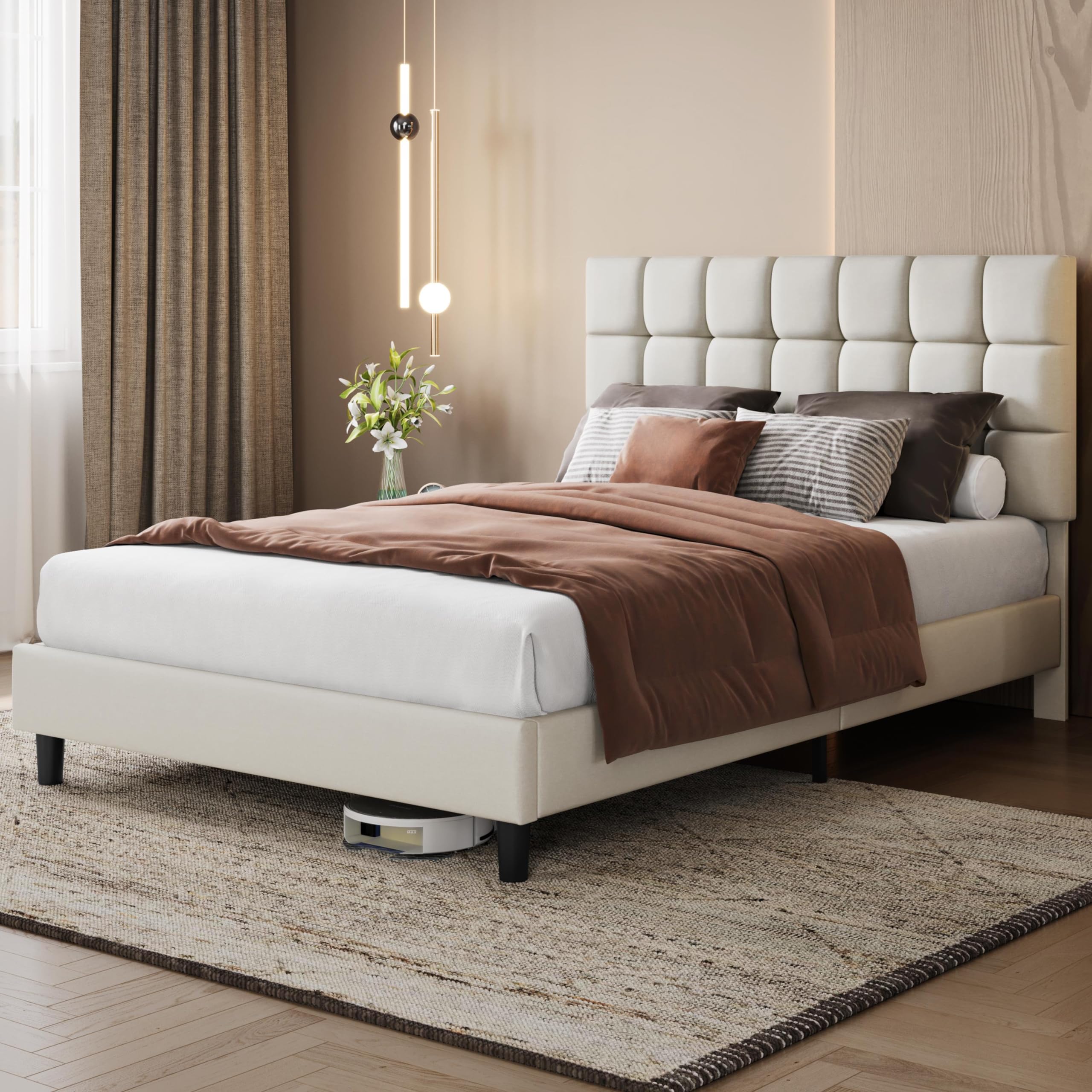 Yaheetech Polsterbett 140 x 200 cm Doppelbett mit Höhenverstellbarem Kopfteil – Bild 3