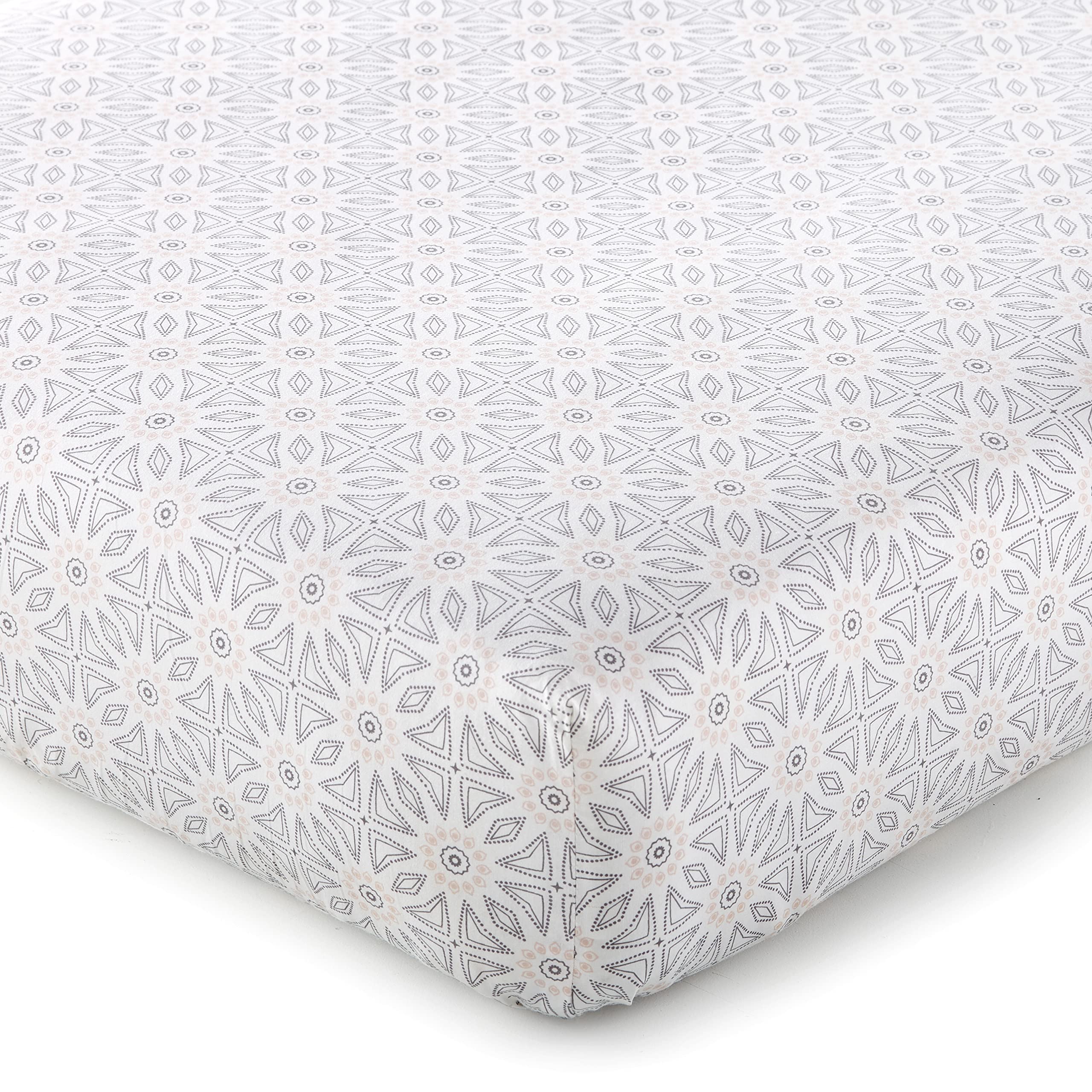 Levtex Baby - Imani Crib Fitted Sheet - Fits Standard Crib and Toddler Mattress - Medallions - Pink, Grey, White - Nursery Accessories - 100% Cotton