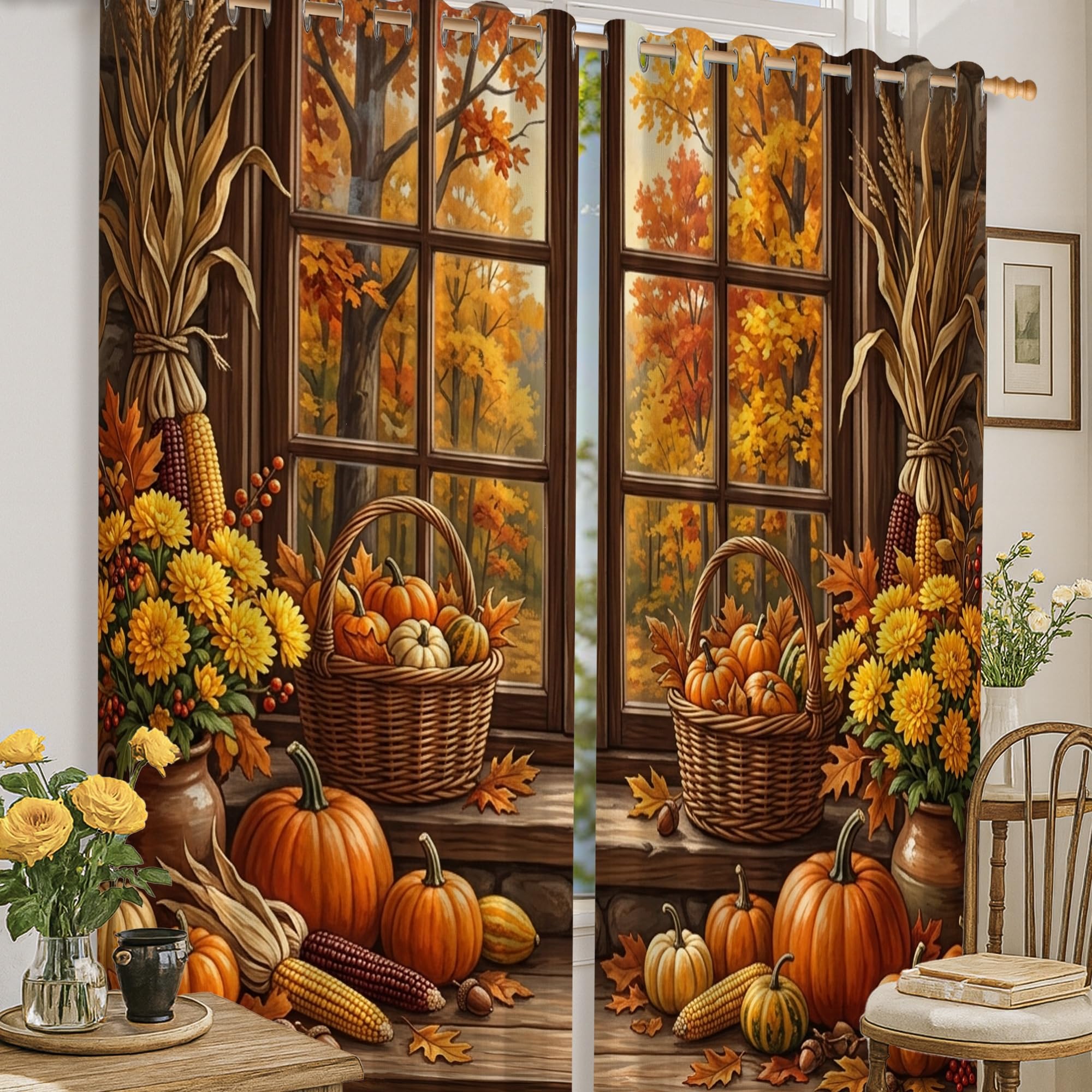 Rideaux occultants thermiques contre le froid à motif floral automnal orange