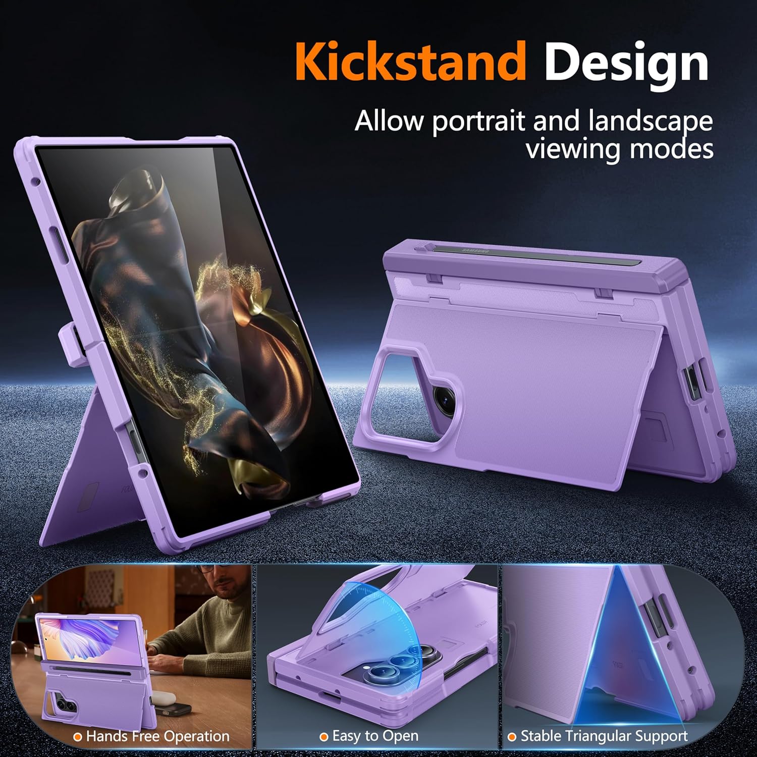 Oterkin Magnetic for Samsung Galaxy Z Fold 7 Case Built-in Screen Protector [Thinner S Pen Holder & Kickstand][Fit for MagSafe][Hinge Protection] Full Body Shockproof Phone Case for Z Fold 7, Purple-A