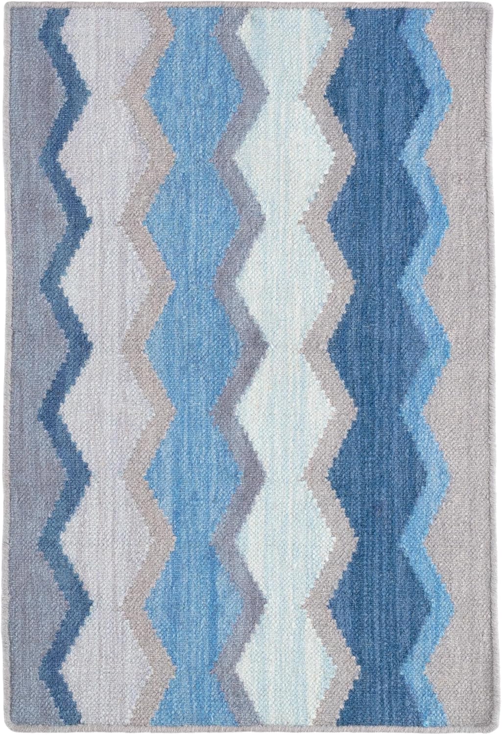 Dash and Albert Safety Net Blue Handwoven Wool Rug, 2 X 3 Feet, Multi Geometric Pattern - Premium Luxury Hotel Quality Soft Breathable Hypoallergenic Machine Washable Easy Care All Season