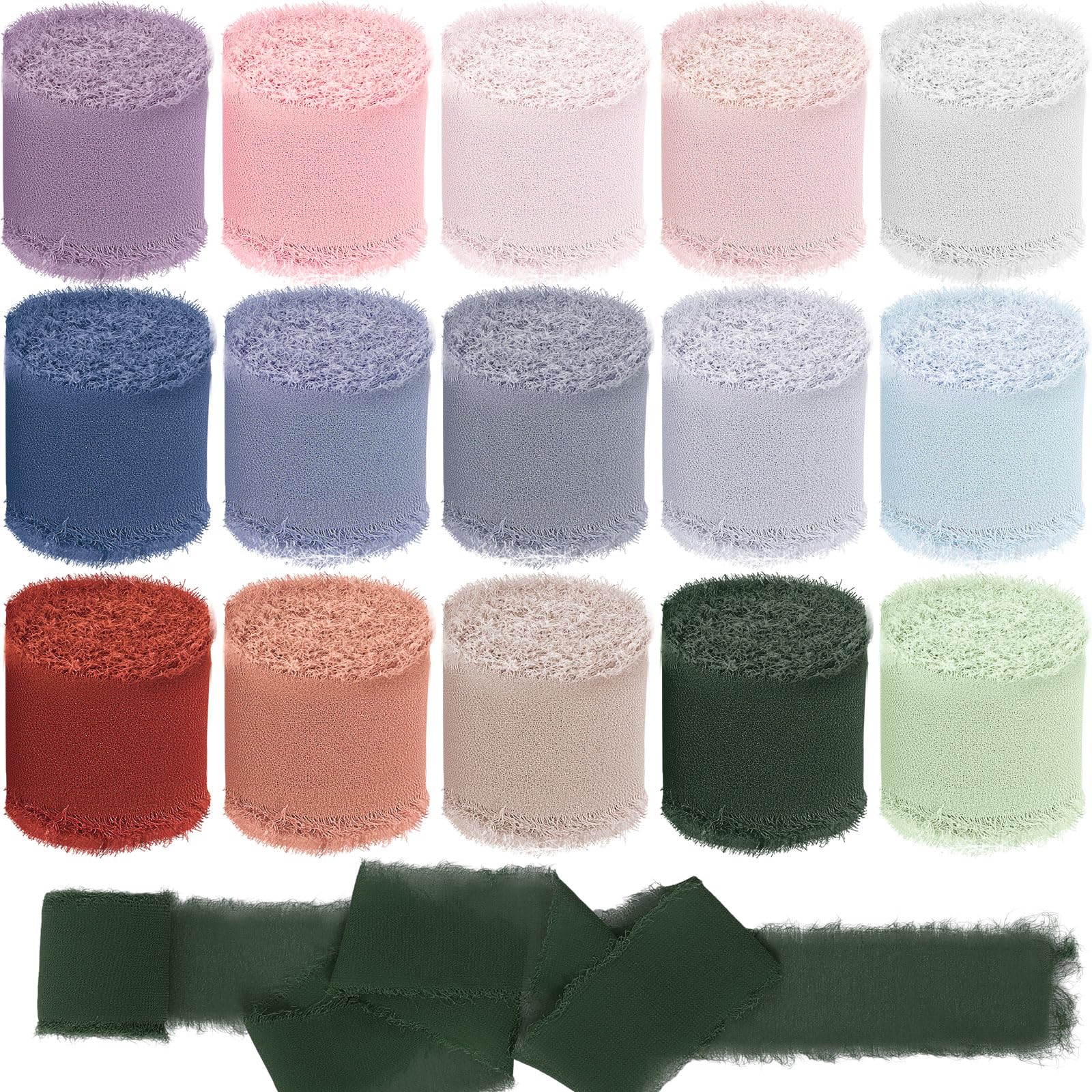 Newwiee 105 yd Chiffon Silk Ribbon 15 Rolls 1.5" Fringe Ribbon Fabric Chiffon Ribbons for Bridal Flower Bouquet Wedding Invitations Gift Wrapping Decor DIY Crafts(Cream Color)