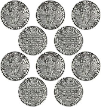 Misdary 10 Pcs St Christopher Pocket Coin Sliver Saint Christopher Traveler Protection Guardian Medallion Patron Saint of Travelers Religious Challenge Coin Token for Safe Journeys and Blessings