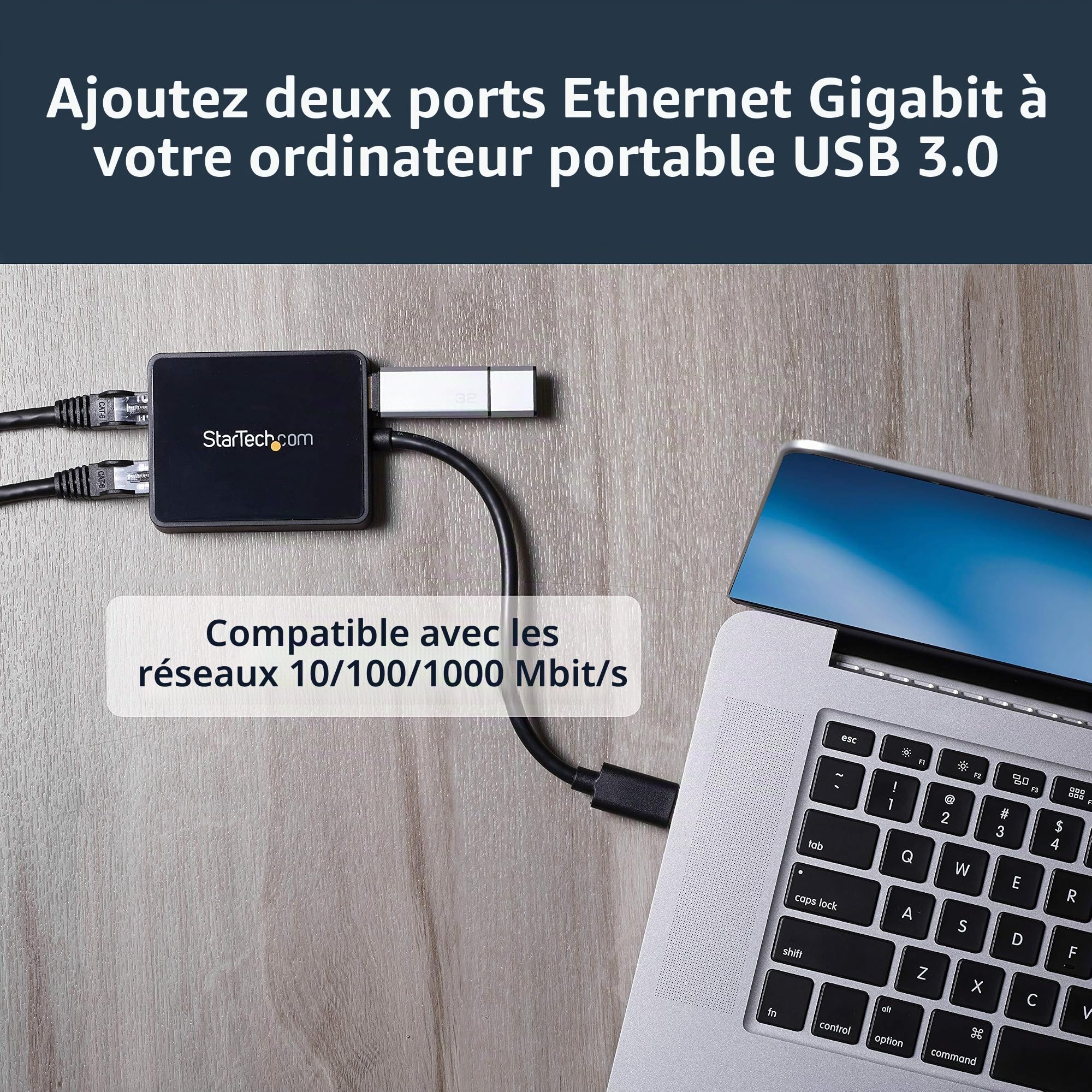 StarTech Adaptateur USB 3.0 vers Gigabit Ethernet Double Port (USB32000SPT) | Carte réseau NIC, LAN, 10/100/1000, Chipset ASIX, Auto MDIX, Alimentation par bus