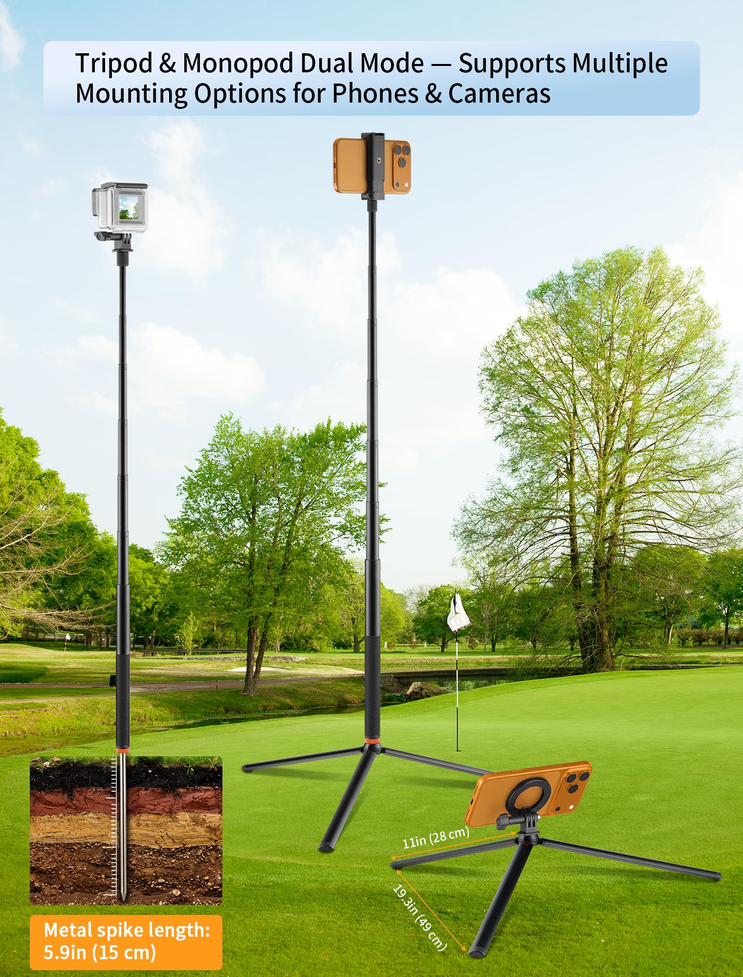 SITTO Ground Golf Monopod - Soporte para teléfono con estaca