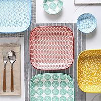 Vista 5 de Selamica Platos de cena cuadrados de porcelana de 8 pulgadas, cuencos para ensalada y pasta, juego de 6, colores surtidos