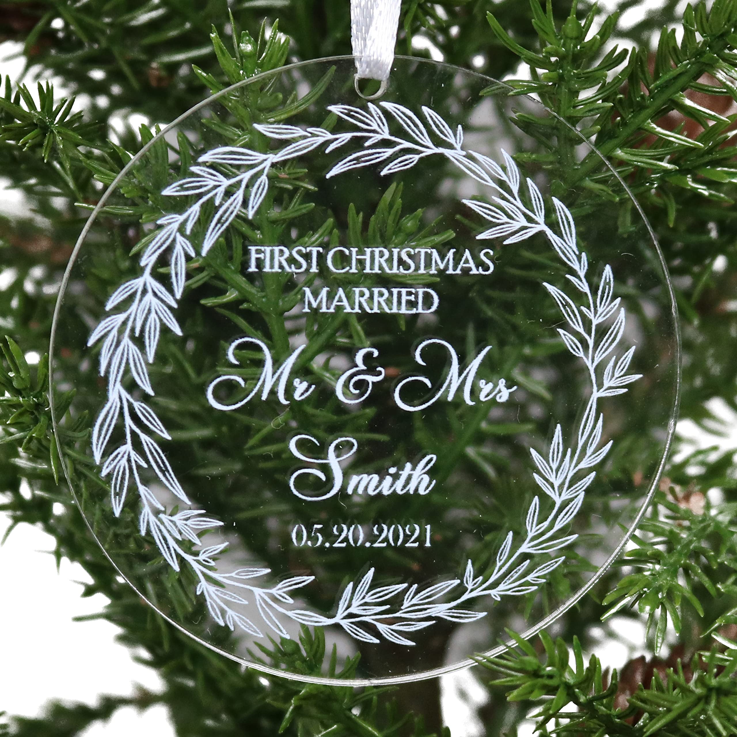 Personalized Our First Christmas Married Ornament 2023 -Custom Clear Engraved First Christmas as mr and Mrs Wedding Christmas Ornament- just Married 1st Wedding Gift