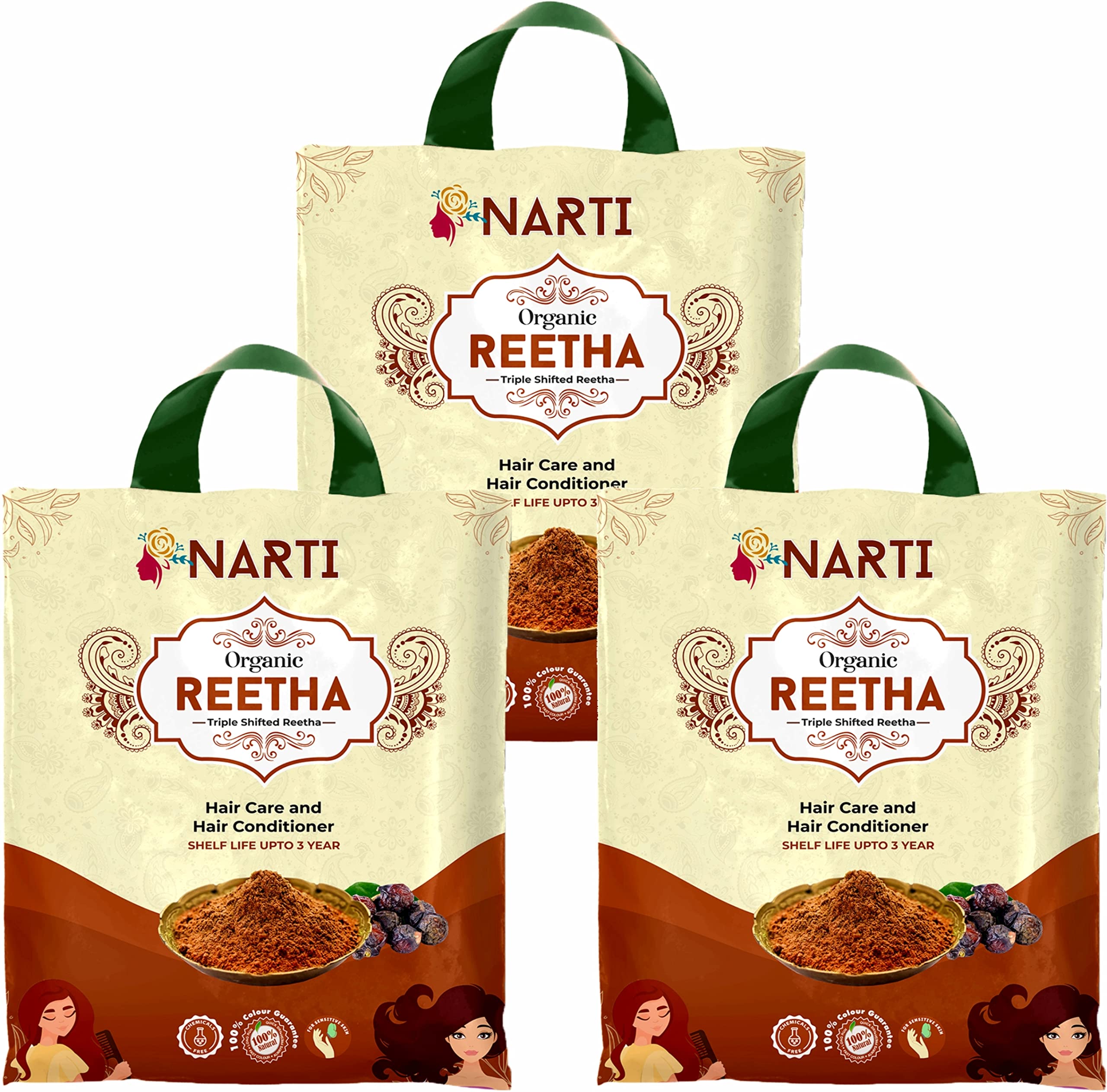 NARTI Organic reetha powder for hair growth 1.5kg | reetha powder for hair care | raguler apply of soapnut powder to hair wash make hair smooth (1 kg + 500gm)