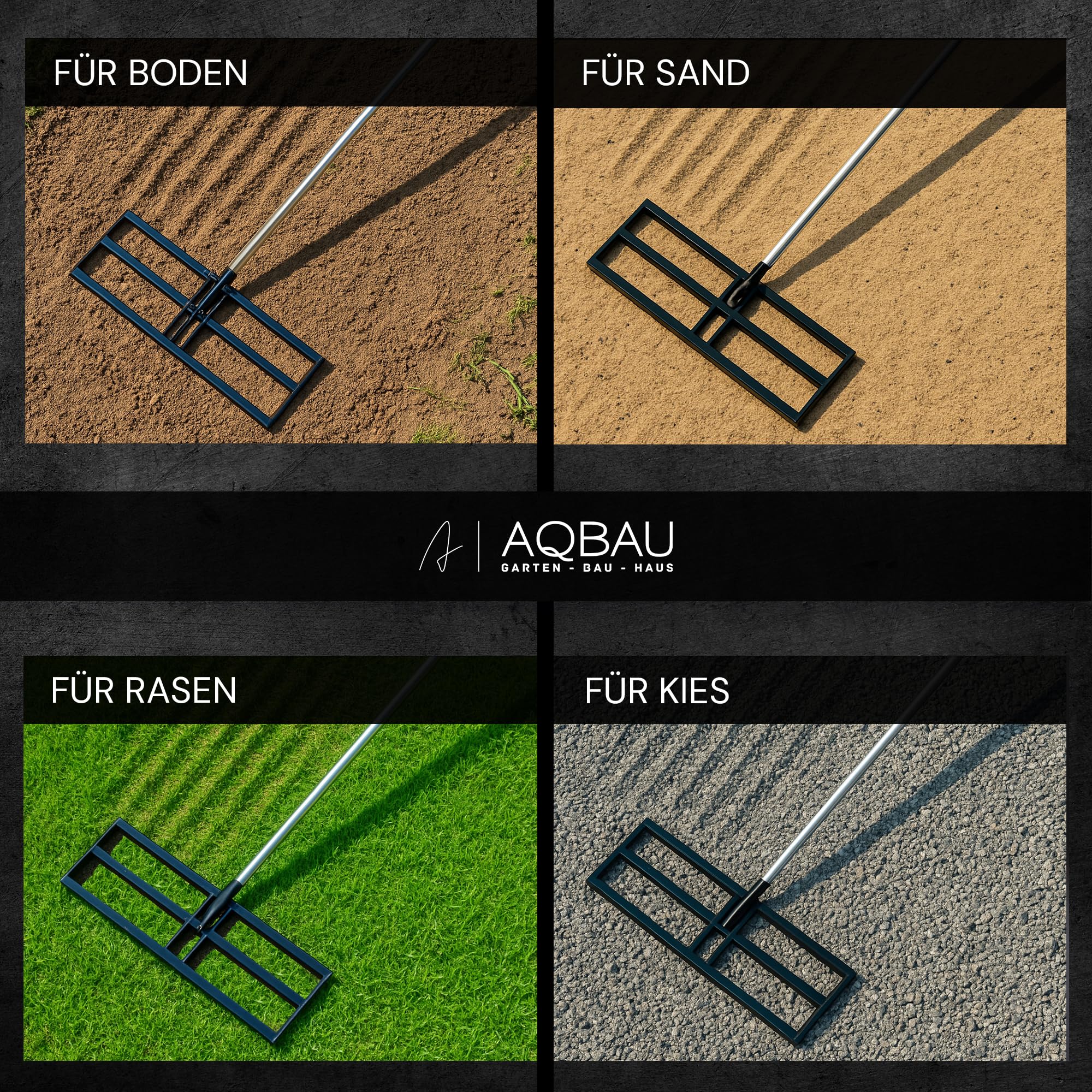 Rasenrakel 75x25 cm mit 175 cm Teleskopstiel – Stabiler Rasenrechen & Nivellierrechen aus Stahl – Kompakter Rasenglätter zum Rasen Ausgleichen, Ebnen & Begradigen – Rasen Sand Verteiler