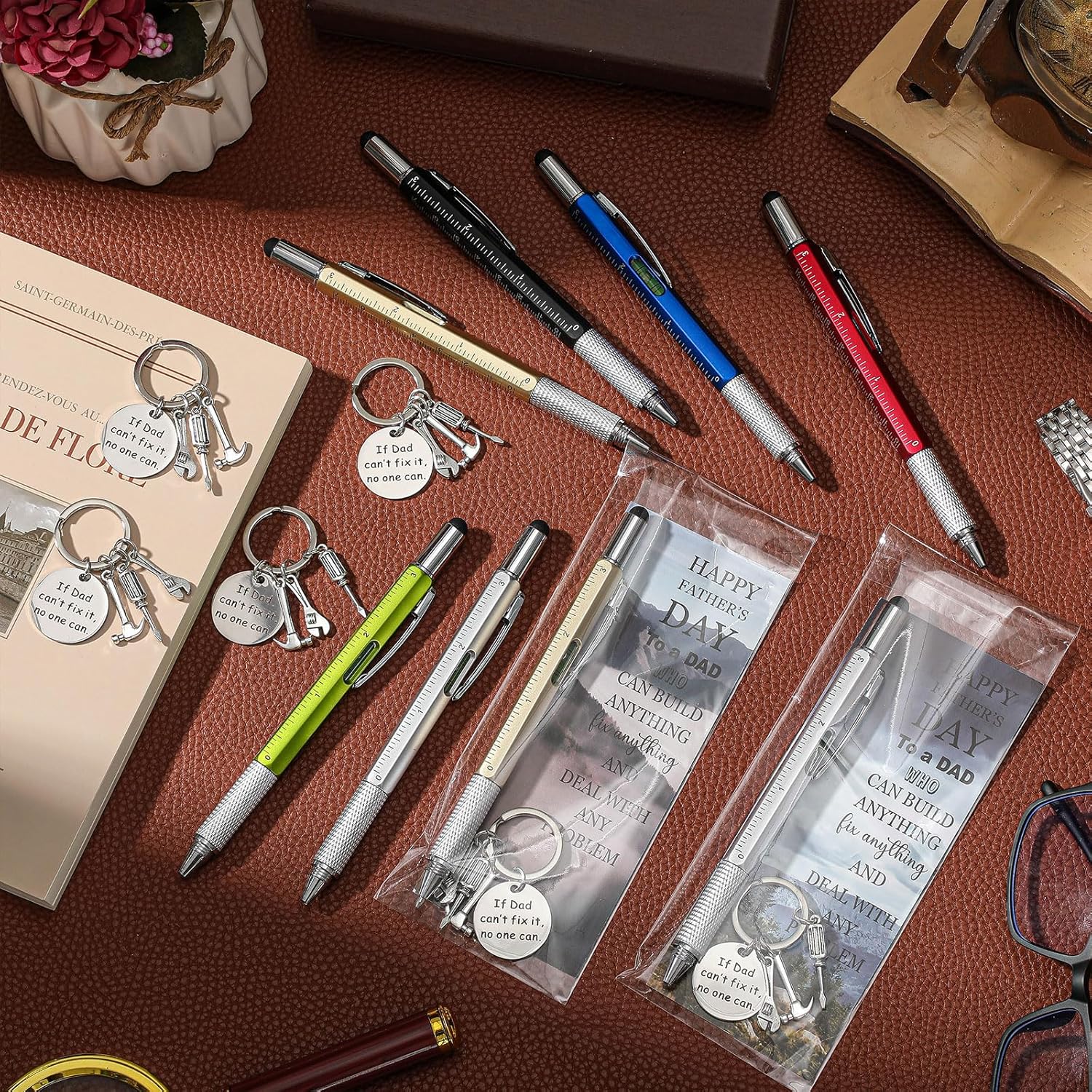 Sayglossy 12 Set Keychains and Multitool 6-in-1 Tool Pens Gifts for Christmas Colorful 6 Inch 4 Style of Blessing with Card Bulk for Christmas Church Prayer Father's Day Husband Birthday Party Gift
