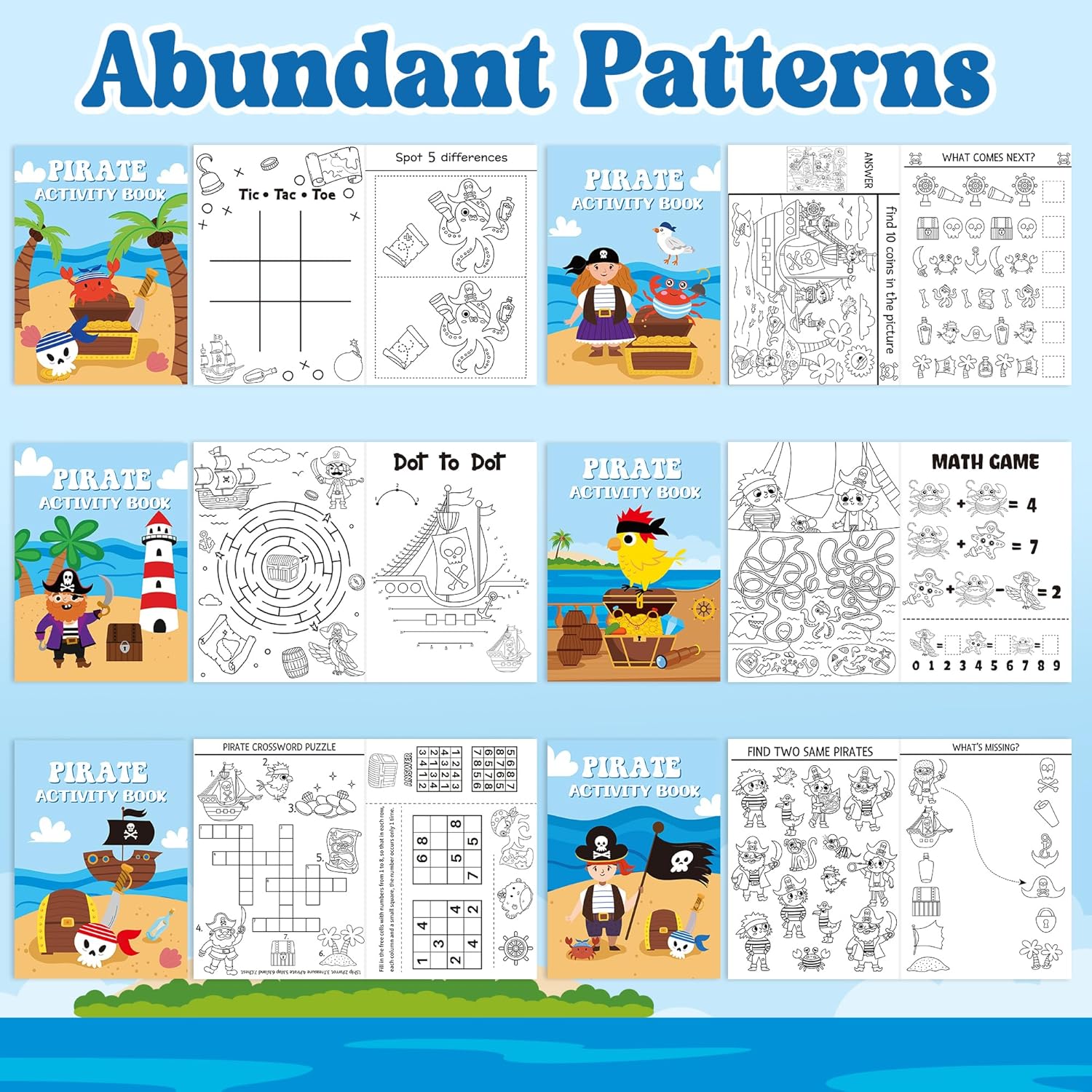 JAPBOR Pirate Activity Coloring Books - 48PCS Mini Pirates Activities Colouring Book Bulk for Kid Party Favor, Summer Nautical Theme Drawing Booklet Goodie Bag Filler, Birthday Class Painting Game - Image 3