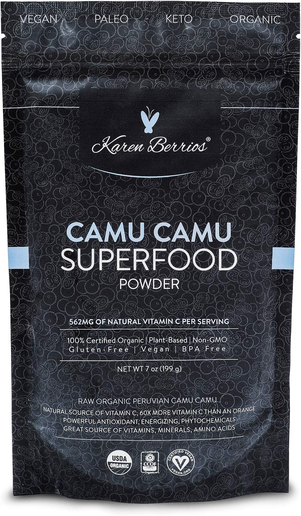 Karen Berrios® Organic Raw Camu Camu Powder Superfood 7 oz (199 g) - Peruvian Camu Camu - Organic Raw Camu Camu Grown in Peru - Powerful Vitamin C - Full Antioxidant - Immune Enhancer - Non GMO