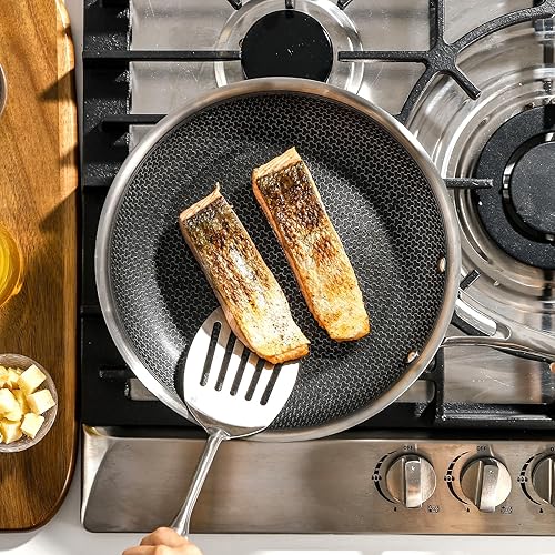 Miniatura 8 de DELUXE Juego de sartenes antiadherentes de cerámica híbrida de 5 piezas, sartenes de 8, 10, 12 pulgadas con tapas de vidrio templado, asas que se