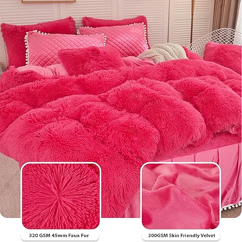 Miniatura 5 de LIFEREVO Juego de funda de edredón de felpa de lujo, suave terciopelo esponjoso (1 funda de edredón mullida de pelo sintético + 2 fundas de almohada