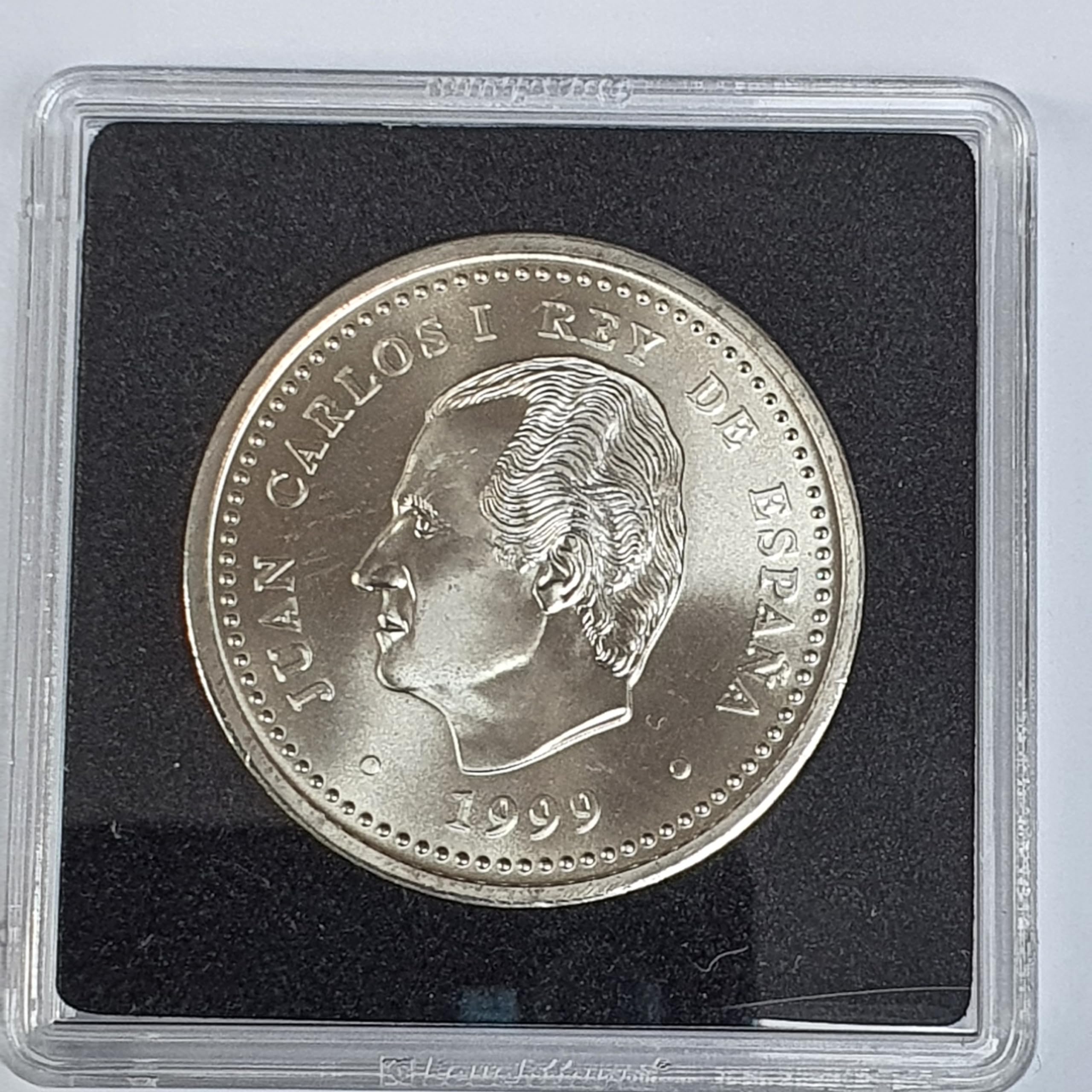 ESPAÑA Moneda ORIGINAL2000 PESETAS Plata 1999 Xacobeo en Cápsula QUADRUM