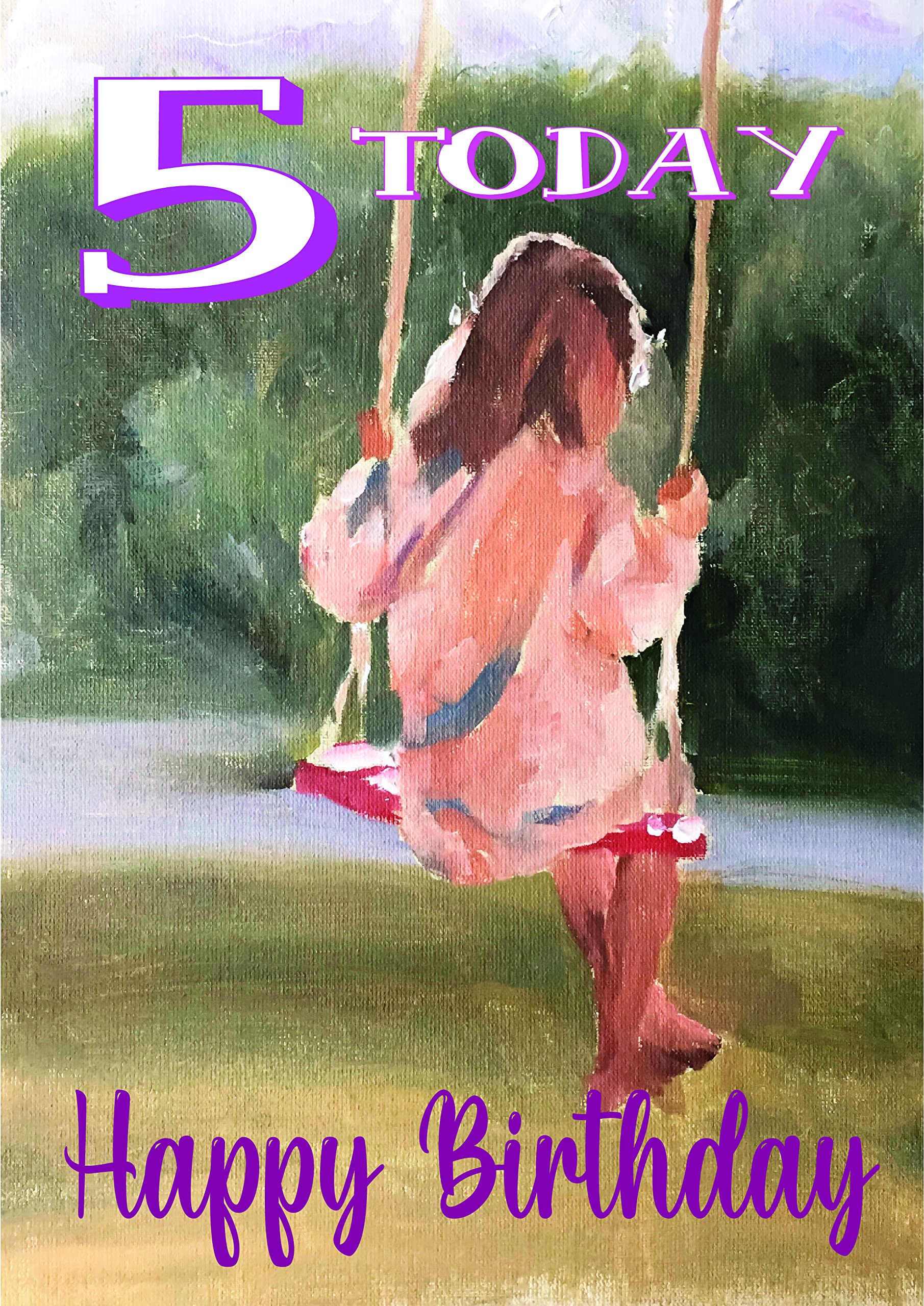 James Coates Girl 5 Birthday Card with Painting of Girl on A Swing, A5 Size